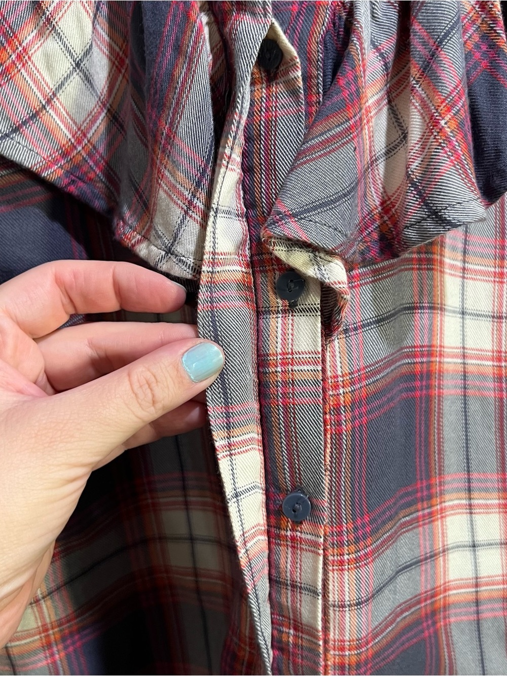Plaid Ruffle-Front Button Shirt - Picture 5 of 6